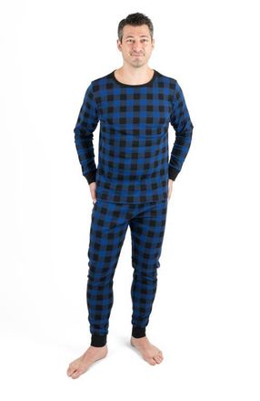 Leveret Mens Cotton Plaid Matching Family Holiday Pajamas in Plaid Black & Navy at Nordstrom, Size Xx-Large