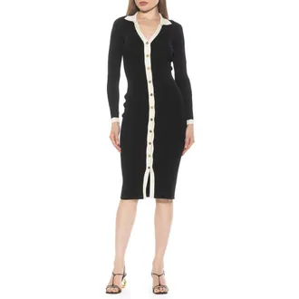 Alexia Admor Cordelia Knit Long Sleeve Shirtdress in Black at Nordstrom, Size X-Large
