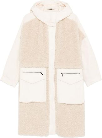 High hooded faux fur coat - women - Polyester/Polyester - 40 - Neutrals