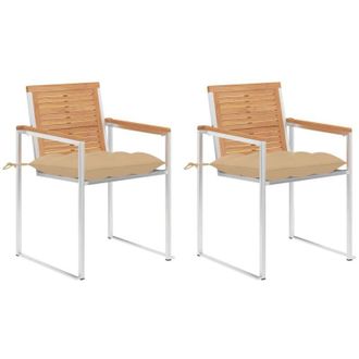 vidaXL Sillas De Jard&iacute;n Con Cojines 2 Uds Madera Maciza Teca Y Acero Vidaxl