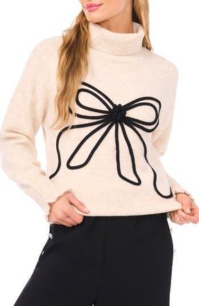 CeCe by Cynthia Steffe Bow Detail Turtleneck Sweater in Malted at Nordstrom Rack, Size X-Large