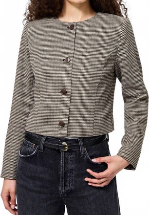 French Connection Houndstooth Wool Jacket In Brown