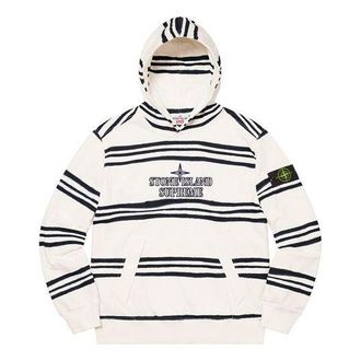 SUPREME x Stone Island Warp Stripe Hooded Sweatshirt White Black SUP-FW20-297
