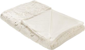 Beliani Colcha De Poli&eacute;ster Crema 150 X 200 Cm Manta Patr&oacute;n De M&aacute;rmol Sala De Estar Dormitorio Godavari