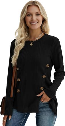 Re Tech UK Light Rib Knit Jumpers for Women UK, Ladies Womens Tops with Button Detail, Perfect for Cooler Days, Ladies Jumpers, Knitted Long Sleeve Tops for Wome