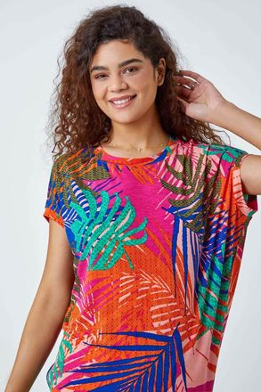 Roman Tropical Print Cocoon Stretch Top