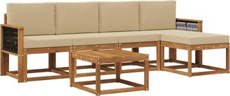 vidaXL Conjunto De Sof&aacute;s De Exterior 6 Uds. Natural Y Beige Poli&eacute;ster Vidaxl