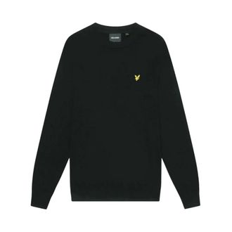 Lyle & Scott Round-neck Knitwear, male, Black, Size: S Cotton Merino Crew Neck Jumper