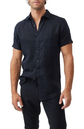Rodd & Gunn Palm Beach Sports Fit Short Sleeve Linen Button-Up Shirt in Midnight at Nordstrom, Size X-Large