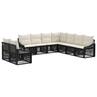 vidaXL Conjunto De Sof&aacute;s De Jard&iacute;n 9 Uds. 9 Plaza Negro Vidaxl