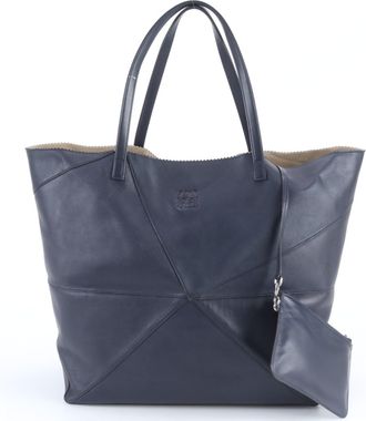 Loewe Origami Navy Leather Handbag Tote Bag (Pre-Owned)