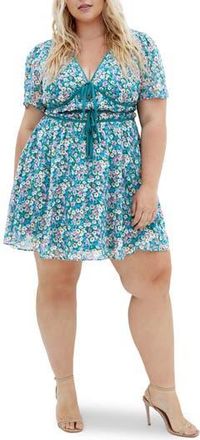 City Chic Cara Floral Print Minidress in Ditsy Swirl at Nordstrom Rack, Size Xs/14W