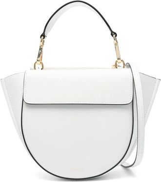 Wandler Tassen, Dames, Wit, ONE Size, Leer, Zwarte leren handtas met magnetische sluiting