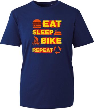 Generic Eat Sleep Bike Repeat T-Shirt, Cycling Biker Routine Vintage Unisex Kids Adults Top (Navy, 12 Years)
