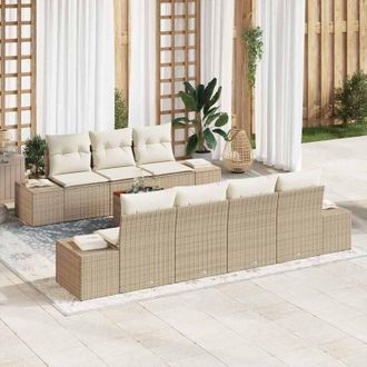 vidaXL Vidaxl - Conjunto De Sof&aacute; De Jard&iacute;n Con Coj&iacute;n 8 Pcs Beige Polirat&aacute;n