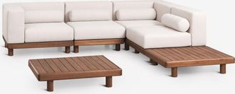 Sklum Conjunto De Jard&iacute;n Con Sof&aacute; Modular Rinconera De 4 Piezas Con 2 M&oacute;dulos Esquineros Y 2 Mesas De Centro En Acacia Edrien Sklum