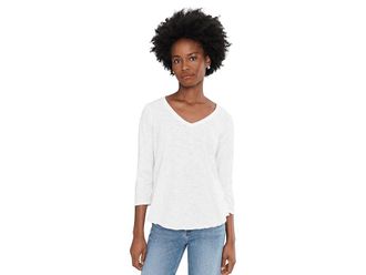 Mod-o-doc 3/4 Sleeve V-Neck T-Shirts with Curved Hem Womens Clothing White 5 : LG (US 12-14), Cotton
