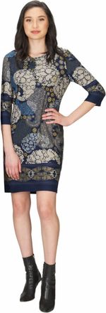 Papillon Paisley Border Print Dress In Blue