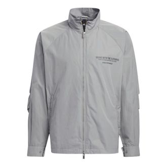 adidas Mens adidas Woven Jacket Alphabet Printing Sports Zipper Stand Collar Gray HZ7058