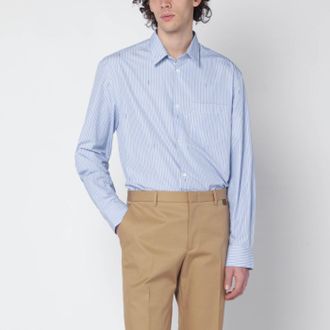 Gucci Camicia celeste a righe in popeline di cotone