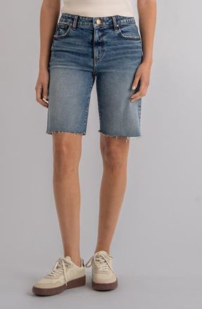 Kut from the Kloth Hailey Raw Hem High Waist Denim Bermuda Shorts in Vigor at Nordstrom, Size 18