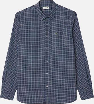 Lacoste Mens Lacoste Regular Fit Plaid Flannel Shirt - Navy/White - Size: 38/Regular