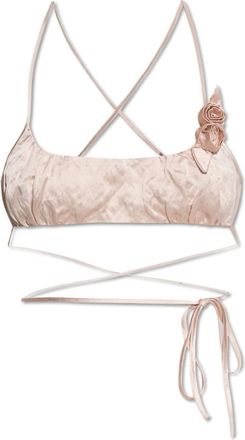 Blumarine Tops, Dames, Roze, S, Satijn, Satijnen top met applicatie