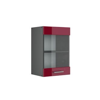 Vicco Armario De Cocina Con Vidrio R-line, Rojo Burdeos Alto Brillo, 40 Cm
