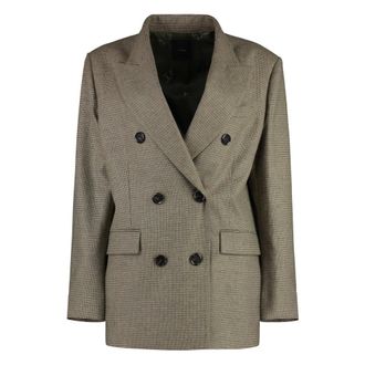 Pinko Pinko, Jassen, Dames, Beige, S, Wol, Double-Breasted Wollen Blazer