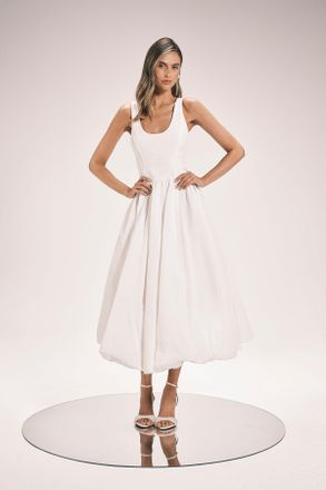 Karen Millen Womens Taffeta Bodice Puff Ball Woven Midi Dress - White Polyamide - Size 12 UK