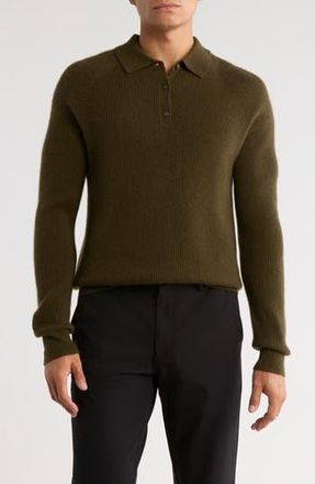 Amicale Cashmere Rib Cashmere Polo Sweater in Olive at Nordstrom Rack, Size Large