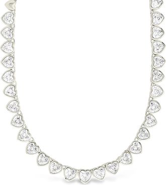 Sterling Forever Stephanie Heart CZ Tennis Necklace