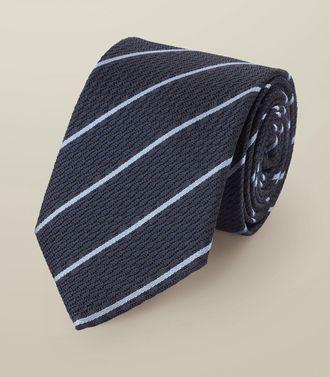 CHARLES TYRWHITT Silk Grenadine Stripe Tie - Navy & Sky Blue Size OSFA by Charles Tyrwhitt