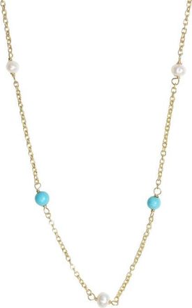Argento Vivo Cultured Pearl & Turquoise Station Necklace in Gold at Nordstrom