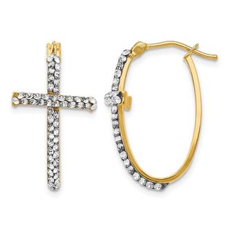 Diamond2Deal 14K Yellow Gold Crystals Cross Hoop Earrings