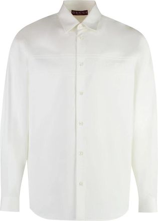 Gucci Cotton Shirt - Heren - Zakelijke Overhemden - Wit - S - Katoen - Overhemden