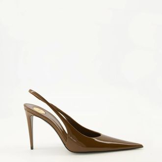 Saint Laurent Pumps, female, Brown, Size: 8 1/2 US Guermantes Slingback Pumps