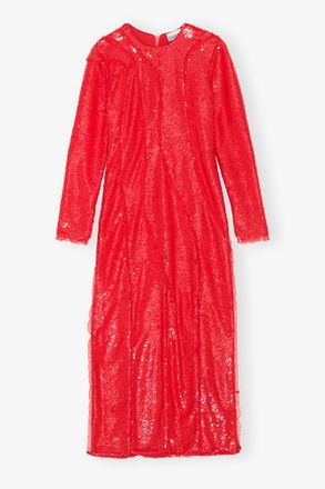 Ganni Red Sequins Maxi Dress - Size 4