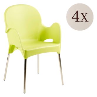 Dmora Silla De Exterior Raimund, 4 Sillas, Apilable Made In Italy, Con Brazos, Verde