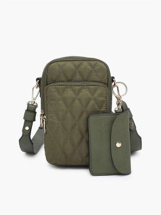 Jen & Co. Womens Parker Quilted 3 Compartment Crossbody Bag With Pouch In Olive