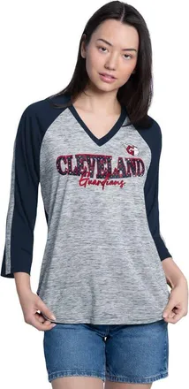 G-III 4Her by Carl Banks Womens G-III 4Her by Carl Banks Navy/Heather Navy Cleveland Guardians Speed Training 3/4-Sleeve Rhinestone V-Neck T-Shirt at Nordstrom, Size Small