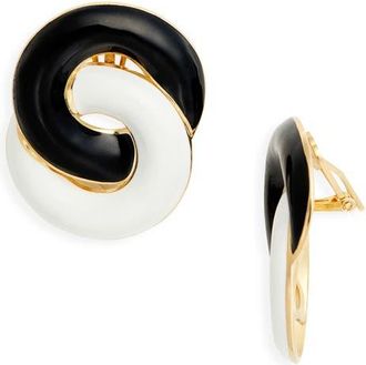 Carolina Herrera Twisted Knot Clip-On Earrings in Black/White at Nordstrom