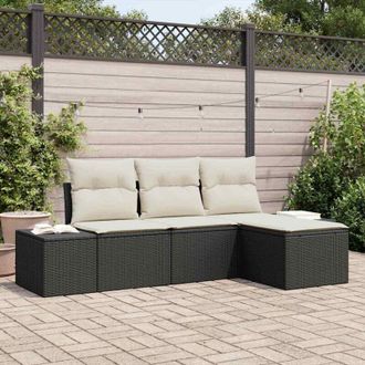 vidaXL Vidaxl - Conjunto De Sof&aacute; De Jard&iacute;n Con Coj&iacute;n 4 Pcs Negro, Crema