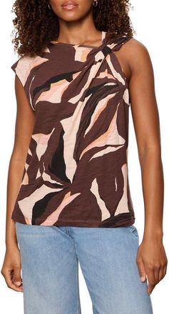 Sanctuary So Twisted Print Asymmetric Neck Muscle T-Shirt in Desertscape Coral at Nordstrom, Size X-Small
