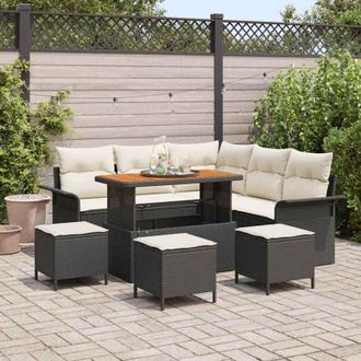 vidaXL Vidaxl - Conjunto De Sof&aacute; De Jard&iacute;n 9 Pcs Negro, Crema 110 X 55 X 71 Cm
