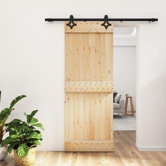 Berkfield Home Sliding Door with Hardware Set 80x210 cm Solid Wood Pine in Brown