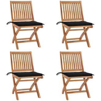 vidaXL Vidaxl - Sillas De Jard&iacute;n Plegables 4 Uds Madera Maciza Teca Con Cojines