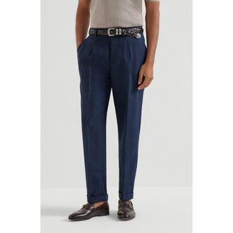 Brunello Cucinelli Trousers with pleats in Navy Blue at Nordstrom, Size 54 It