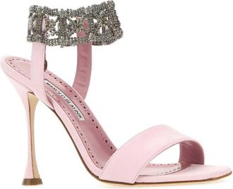 Manolo Blahnik Womens Lierasan Heel Sandal Pink Suede