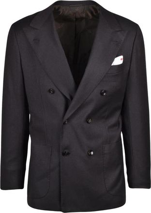 Kiton Double-breasted Jacket - Heren - Business blazers - Grijs - XL - Wol - Kostuums